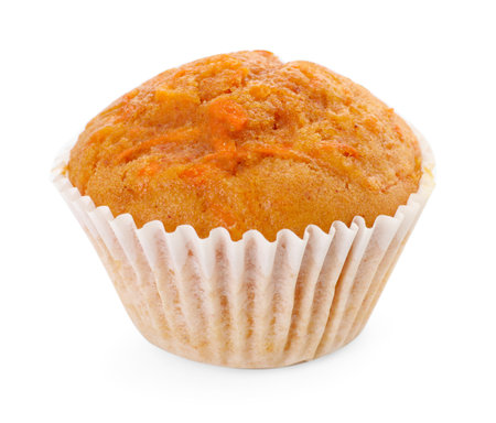 Tasty sweet carrot muffin isolated on whiteの写真素材