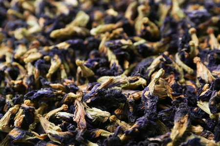 Butterfly pea flower tea as background, closeupの写真素材