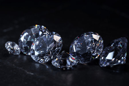 Beautiful shiny gemstones on black background, closeupの写真素材