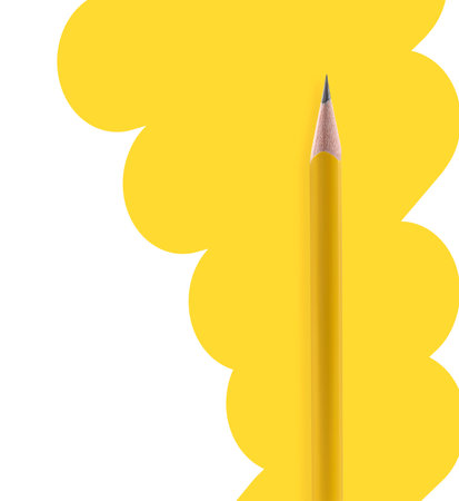 Creative poster Pencil and yellow stroke on white backgroundの写真素材