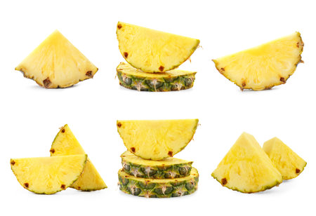 Fresh pineapple pieces isolated on white, setの写真素材