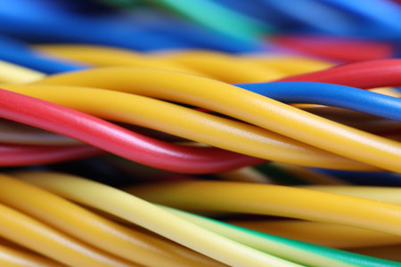 Many colorful electrical wires as background, closeup