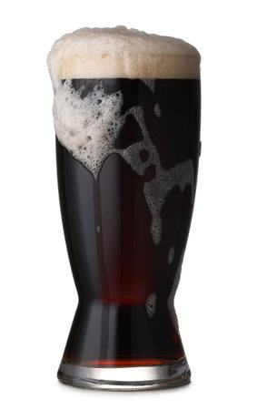 Full glass of beer isolated on whiteの写真素材