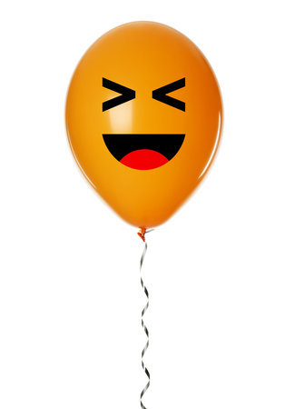 Orange balloon with happy or laughing face on white backgroundの写真素材