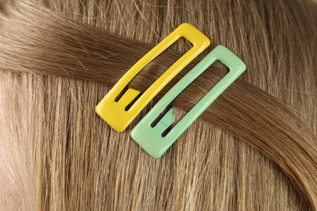 Woman with beautiful hair clips, closeup viewの写真素材
