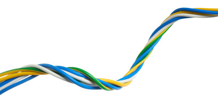 Many colorful electrical wires isolated on whiteの写真素材