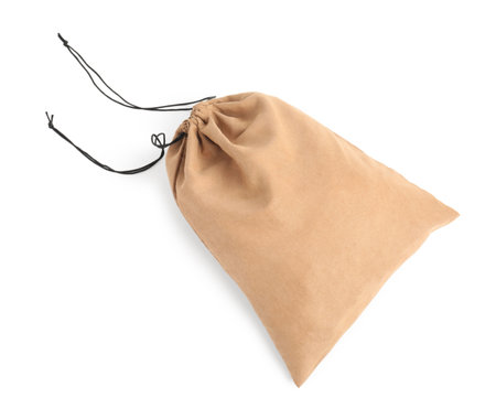 One beige cotton bag isolated on white, top viewの写真素材