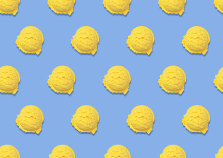 Pattern of delicious ice cream scoops on light blue backgroundの写真素材