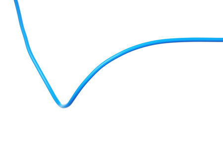 One light blue electrical wire isolated on whiteの写真素材