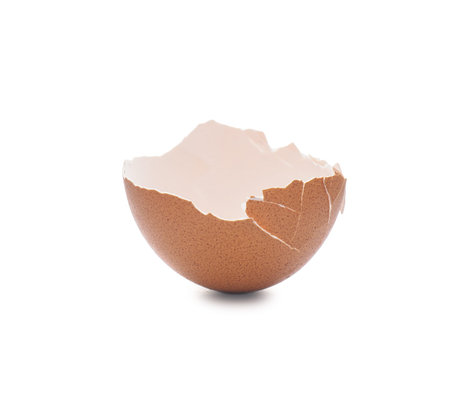 Piece of cracked eggshell isolated on white
