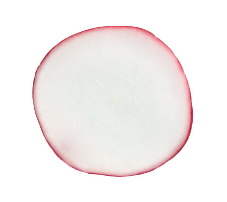 Slice of fresh ripe radish isolated on whiteの写真素材