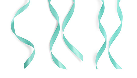 Beautiful turquoise ribbons isolated on white, setの写真素材