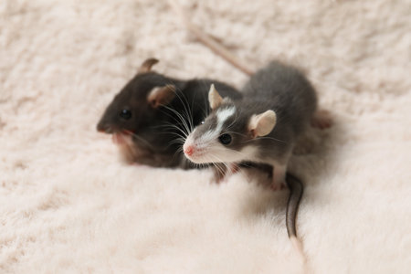 Two adorable little rats on faux furの写真素材