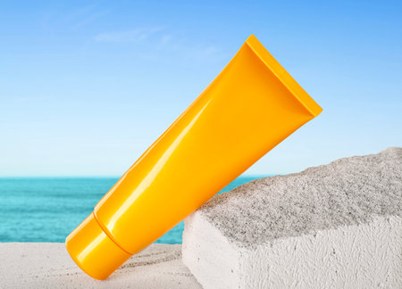 Tube on beach near oceanの写真素材
