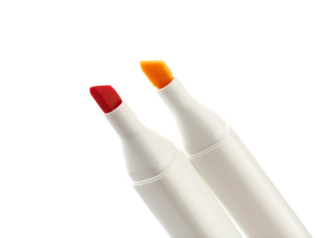 Two colorful marker pens on white backgroundの写真素材