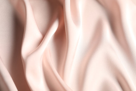 Pink crumpled silk fabric as background, top viewの写真素材