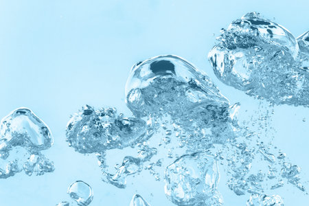 Many air bubbles in clean water, closeup