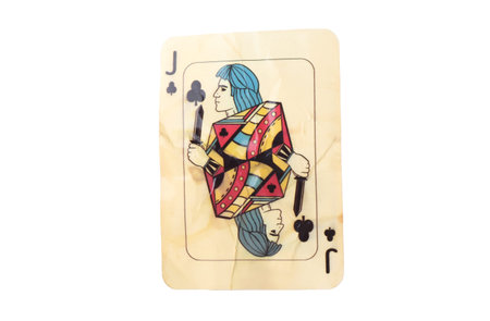 One old vintage playing card isolated on white
