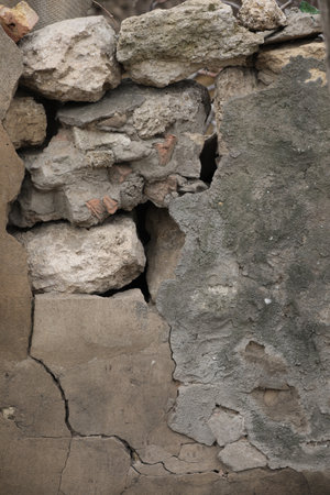 Large cracks on side of building after strong earthquakeの写真素材