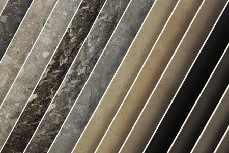 Many different samples of tiles as background, closeup