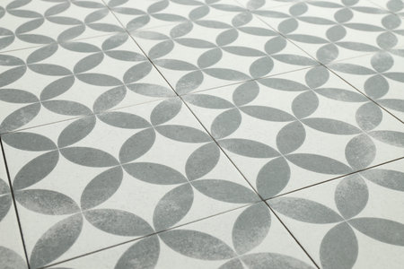 Texture of tiles with beautiful pattern as background, closeup