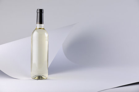 One bottle of tasty wine on white background. Space for textの写真素材