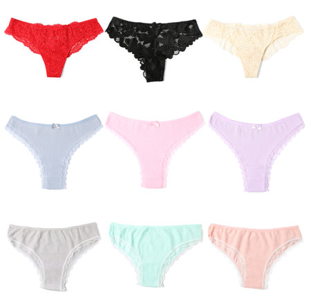 Many different panties isolated on white, set