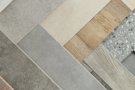 Many different samples of tiles as background, top view
