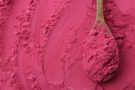 Superfood. Acai powder and spoon, top viewの写真素材