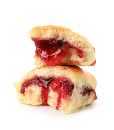 Tasty baked patty with filling isolated on whiteの写真素材