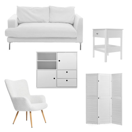 Different white furniture isolated on white, setの写真素材