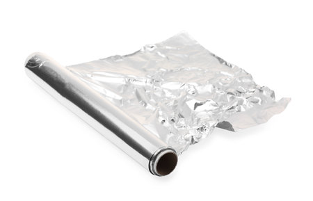 Roll of aluminum foil isolated on whiteの写真素材