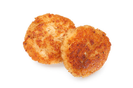 Two delicious roasted patties isolated on white, top viewの写真素材