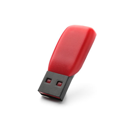 One modern flash drive isolated on white