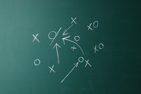 Chalkboard with scheme of football game as background, closeupの写真素材