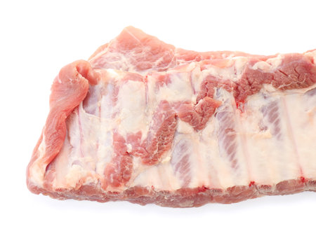 Fresh raw pork ribs isolated on whiteの写真素材