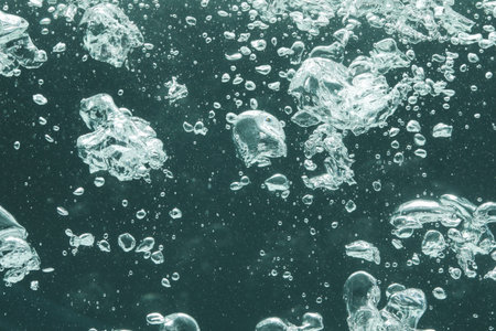 Many water bubbles on dark background, closeupの写真素材