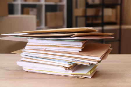 Many different envelopes on table in post officeの写真素材