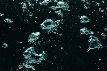 Many water bubbles on black background, closeupの写真素材