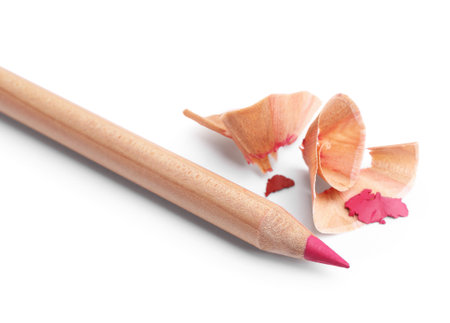 One beautiful pencil and shavings isolated on whiteの写真素材