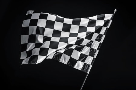 One racing checkered flag on black backgroundの写真素材