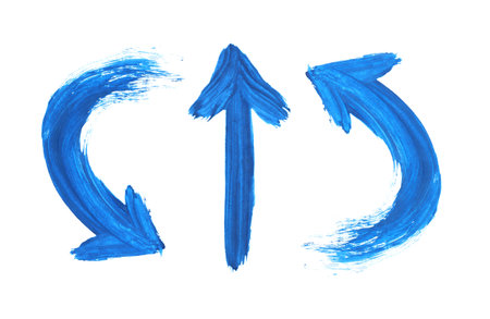 Three blue arrows isolated on white, collectionの写真素材