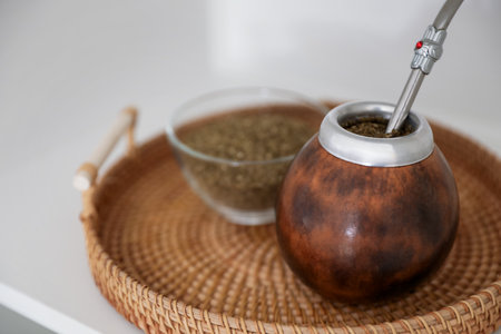 Traditional yerba mate tea on table, closeupの写真素材