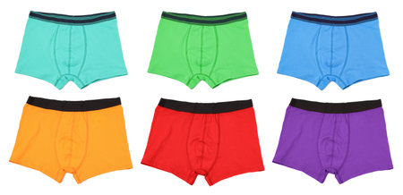Men's underwear in different colors isolated on white, setの写真素材
