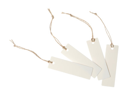 Blank tags with strings isolated on whiteの写真素材
