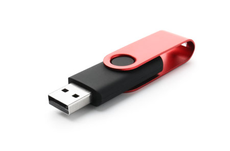 One modern flash drive isolated on whiteの写真素材