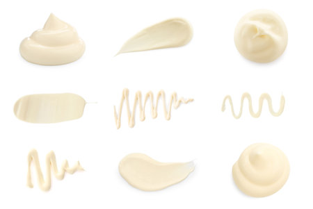 Delicious mayonnaise sauce isolated on white, setの写真素材