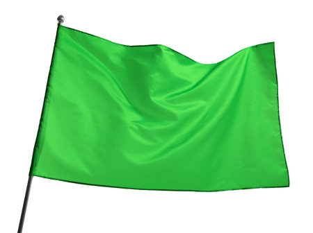 One green flag on white background. Mockup for designの写真素材