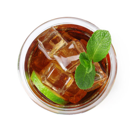 Tasty cocktail in glass isolated on white, top viewの写真素材