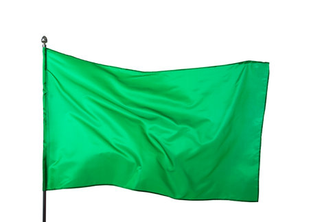 One green flag on white background. Mockup for designの写真素材